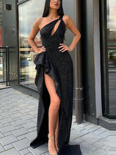 2022秋冬季新款跨境女装连衣裙 亚马逊性感斜肩开叉礼服连衣裙