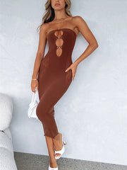 hirigin Womens Sleeveless Dress Sexy Strapless Hollow Cutout See Through Bodycon Maxi Dresses Party Club Tube Dress Summer 2022