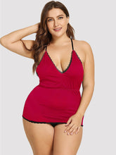 Plus size women's pajamas lace deep v halter one-piece home service