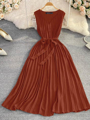 ZANZEA Women Elegant Dresses Solid V-Neck Sleeveless Mid-Calf Length Dress Fashion Holiday Casual Loose Ladies Vestido Plus Size