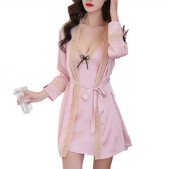 بيجامة جديدة من الحرير الجليدي لعام 2021 مع تنورة بحمالات وثوب نوم بأكمام طويلة للسيدات