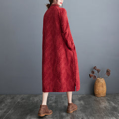 2022 النسيج الأصلي الخريف حجم كبير فستان جاكار فضفاض ريترو زن الكتان رداء العرقية نمط القطن و فستان كتان المرأة