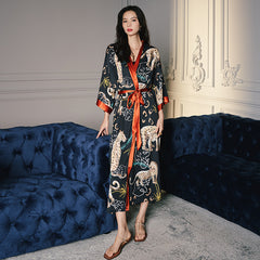 بيجامة من الساتان 2022 ثوب نوم نسائي صيفي خفيف ليوبارد ملابس منزلية للربيع والخريف