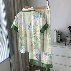 Pajamas summer short-sleeved trousers ice and snow silk ink painting suit ice silk large size home clothes