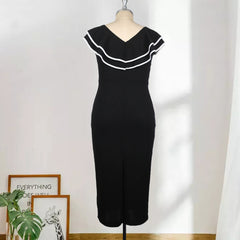 V-neck sleeveless stitching ruffled hip bag S-5XL plus size women's dress