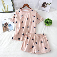Women's Pajamas Cotton Sleepwear Suit Home Clothes Heart Print Pijama Mujer Summer Pyjamas Femme Nightgown