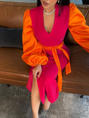 Fuchsia and Orange One-Shoulder Dress