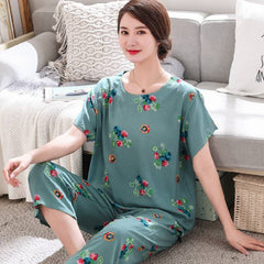Pajamas set middle aged and elderly women's mom summer cotton Nightgown two piece suit grandma short sleeve large size new