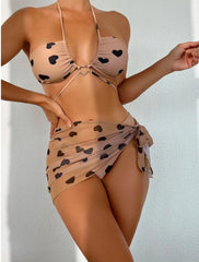 Beach Vacation Split Swimsuit Female Love Mesh Three-piece Swimsuit Style