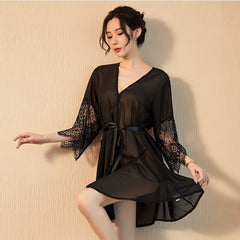 Sexy lingerie sexy ice silk bathrobe pajamas nightdress sweat steaming suit XL beauty 19158
