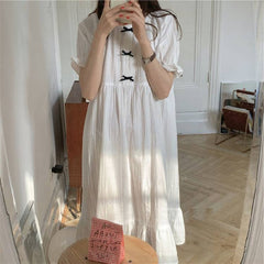 end Cute Bow White Cotton Nightgowns Women Pijamas Ruffles Dress Home Clothes Ladies Sleepwear Nightdress