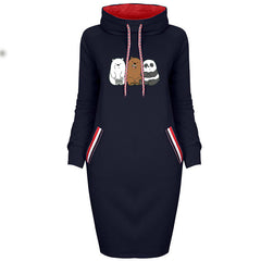 Spring Autumn Long Sleeve Mickey Mouse Cartoon Turtleneck Sweater Dress