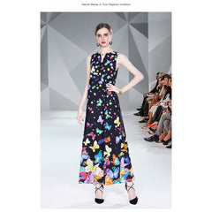 عرض ساخن فستان جديد مطبوع بربطة عنق على شكل حرف v فستان أنيق بدون أكمام للنساء