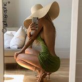 Cryptographic Halter Backless Mini Dresses Bodycon Skinny Club Party Sleeveless Knitted Dress Fall Streetwear Beach Holiday