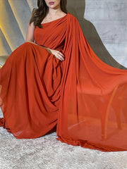 Orange red elegant chiffon waist dress