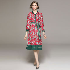 European and American fashion all-match slim waist positioning print dress