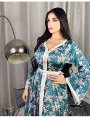 New Muslim Printed Floral Flare Sleeve Robe Middle East Dubai Arab Women's Dress Dress