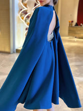 Dark Blue Elegant Satin Backless Fringed Diamond Dress