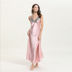 silk pajamas women's lace V-neck long suspender nightdress pajamas home wear