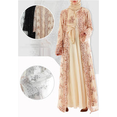 Muslim women's dress, cardigan, luxurious sequins, embroidery, lace, seamless, outer wear, long cardigan