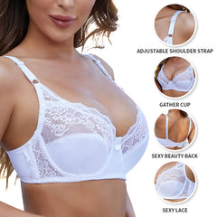 Adjustable women's large size lace bra with steel ring thin underwear