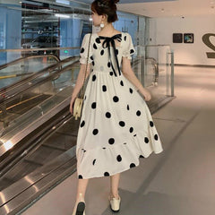 Short-sleeved dress women's polka dot elegant French retro design new 2XL women's dress party Korean style ruffles fashionable and cute