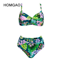 HOMGAO Vintage Print Bikinis Women's Swimsuit 2022 New Push Up Swimwear Sexy Waist Two Piece Bathing Suit L-4XL Female Set