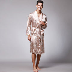 Nightgown silk ice silk men's pajamas men's long-sleeved nightgown bathrobe home clothes