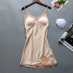 Sexy silk suspender nightdress thin section ice silk pajamas with chest pad