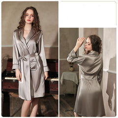 Autumn and winter new European and American pajamas women's deep v simulation silk nightgown bathrobe home service