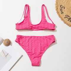 Swimsuit European and American Fashion Round Neck Split Solid Color Bikini Set