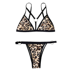 Women'sHigh Breast Contrast Gradient Split Bikini Set One Piece Swimsuit Bandage Thong Cross Bandage Bathing Suit Swimwear