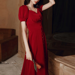 Ladies V-neck short-sleeved mid-length split fashion banquet dress party holiday dress.