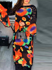 فوندا فساتين أنيقة للنساء 2022 عشوائية مطبوعة س الرقبة طويلة متوهج كم الدانتيل ألف خط البوهيمي حزب الصيف عارضة زائد حجم فساتين طويلة