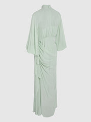 Light Green Elegant Chiffon Half Turtleneck Side Pleated Dress
