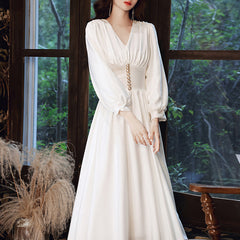 Ladies Mid Length Long Sleeve V Neck Chiffon Dress Dress LX507