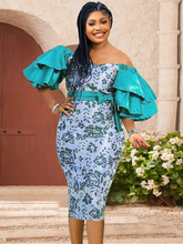 Vintage Floral Print Dress Cold Shoulder Backless Flare Sleeve Belt Dress Elastic Bodycon Women Party Birthday Big Size Clothes