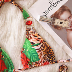 New swimsuit flower leopard print split swimsuit sexy women's swimwear crystal diamond bikini