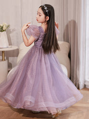 Purple girl dress 2023 children's piano performance costume little girl host flower girl dress birthday