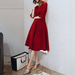 Ladies mid-length mid-sleeve velvet V-neck banquet evening dress fashion party dress