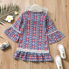 AliExpress spring and autumn long-sleeved girl dress ethnic style striped European and American girl dress small and medium princess dress