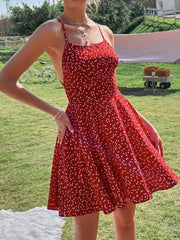 Printed Summer Dress Confetti Heart Print Cross Tie Backless Camouflage Dress Printed Boho Beach Dress Sundress