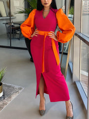 Fuchsia and Orange One-Shoulder Dress