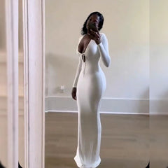 Europe and the United States sexy deep V one-step dress solid color self-cultivation bustless long bag skirt female hot style