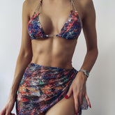 European and American new bikini sexy mesh three-piece swimsuit