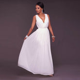 European and American new dresses New V-neck solid color dresses