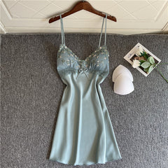 Sexy pajamas women summer thin ice ribbon chest pad lace suspenders nightdress two-piece 2021 new home service