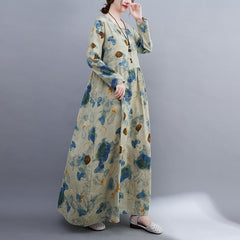 Fat woman plus size clothing 2022 autumn plus size women's fashion print long-sleeved women's dress robe