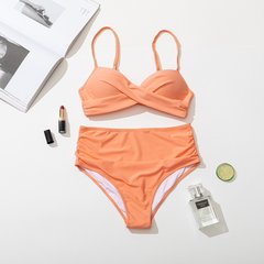 European and American swimwear European and American hard pack solid color split bikini swimsuit