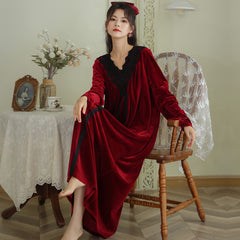 New Women gold velvet Pajamas Dress Robe Home Wear Long Sleeve Nightgowns Female Autumn Winter Warm Bathrobes Sleepwear